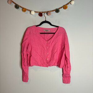 Flax pink linen cropped button down top